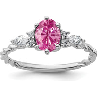 14K White Gold Polished Twisted Ring with Lab Created Pink Sapphire and Diamonds - 1.38 Carat Total Diamond Weight by 0
