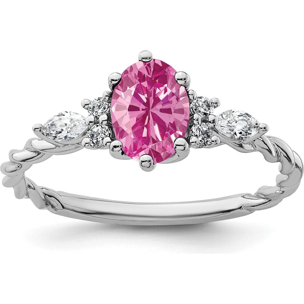 14K White Gold Polished Twisted Ring with Lab Created Pink Sapphire and Diamonds - 1.38 Carat Total Diamond Weight by 0