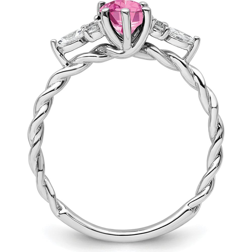 14K White Gold Polished Twisted Ring with Lab Created Pink Sapphire and Diamonds - 1.38 Carat Total Diamond Weight by 0
