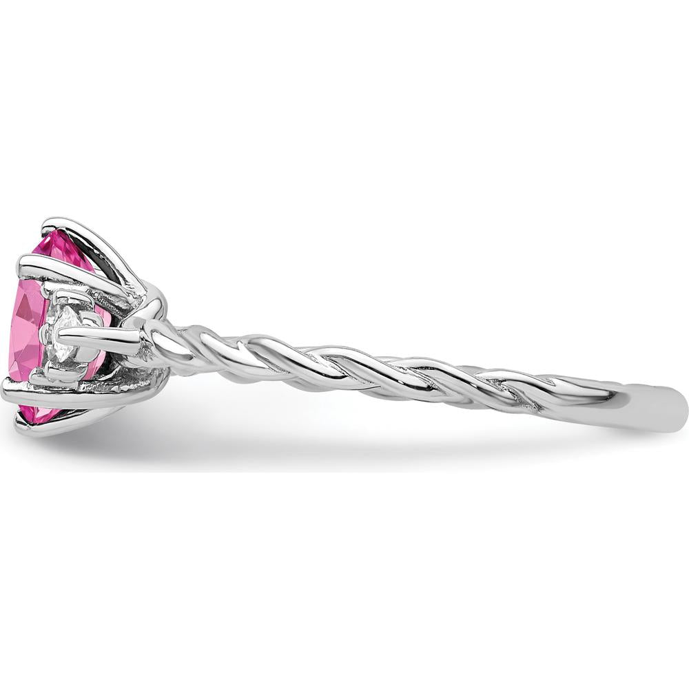 14K White Gold Polished Twisted Ring with Lab Created Pink Sapphire and Diamonds - 1.38 Carat Total Diamond Weight by 0