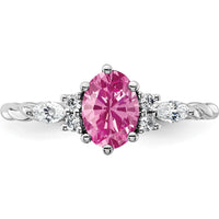 14K White Gold Polished Twisted Ring with Lab Created Pink Sapphire and Diamonds - 1.38 Carat Total Diamond Weight by 0