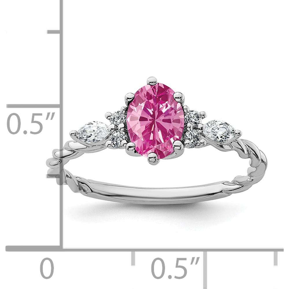 14K White Gold Polished Twisted Ring with Lab Created Pink Sapphire and Diamonds - 1.38 Carat Total Diamond Weight by 0