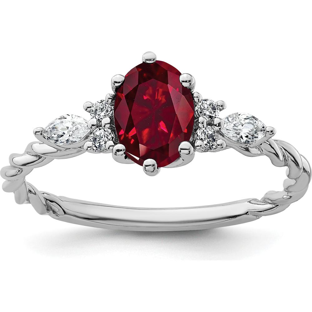 14K White Gold Polished Twisted Ring with Lab Created Ruby and Diamonds - 1.42 Carat Total Gem Weight by 0