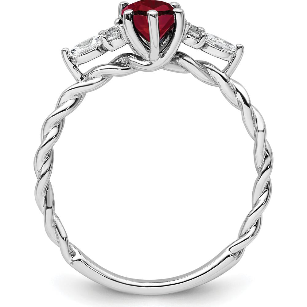 14K White Gold Polished Twisted Ring with Lab Created Ruby and Diamonds - 1.42 Carat Total Gem Weight by 0