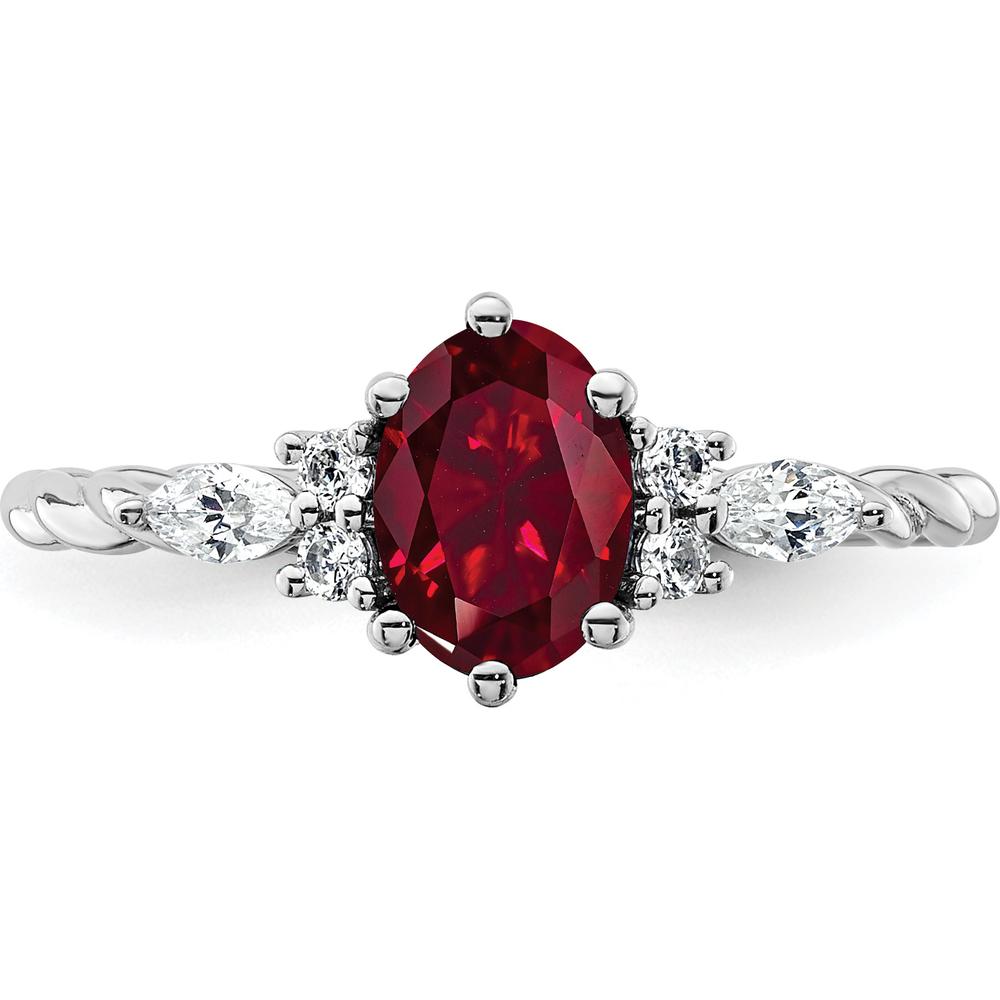 14K White Gold Polished Twisted Ring with Lab Created Ruby and Diamonds - 1.42 Carat Total Gem Weight by 0
