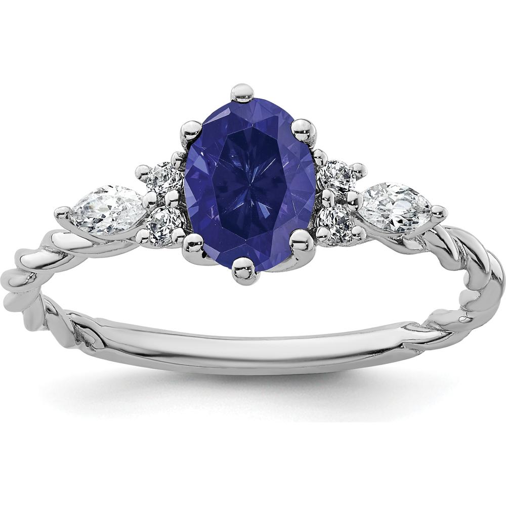 14K White Gold Polished Twisted Ring with Lab-Created Sapphire and Diamond Accents - 1.70 Carat Total Gem Weight by 0