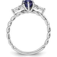 14K White Gold Polished Twisted Ring with Lab-Created Sapphire and Diamond Accents - 1.70 Carat Total Gem Weight by 0