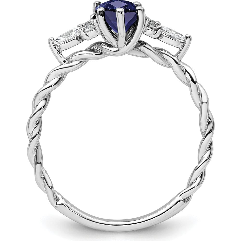 14K White Gold Polished Twisted Ring with Lab-Created Sapphire and Diamond Accents - 1.70 Carat Total Gem Weight by 0