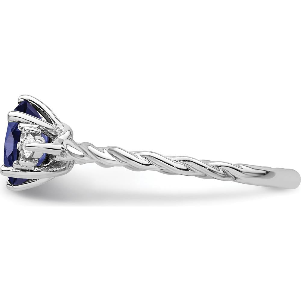 14K White Gold Polished Twisted Ring with Lab-Created Sapphire and Diamond Accents - 1.70 Carat Total Gem Weight by 0