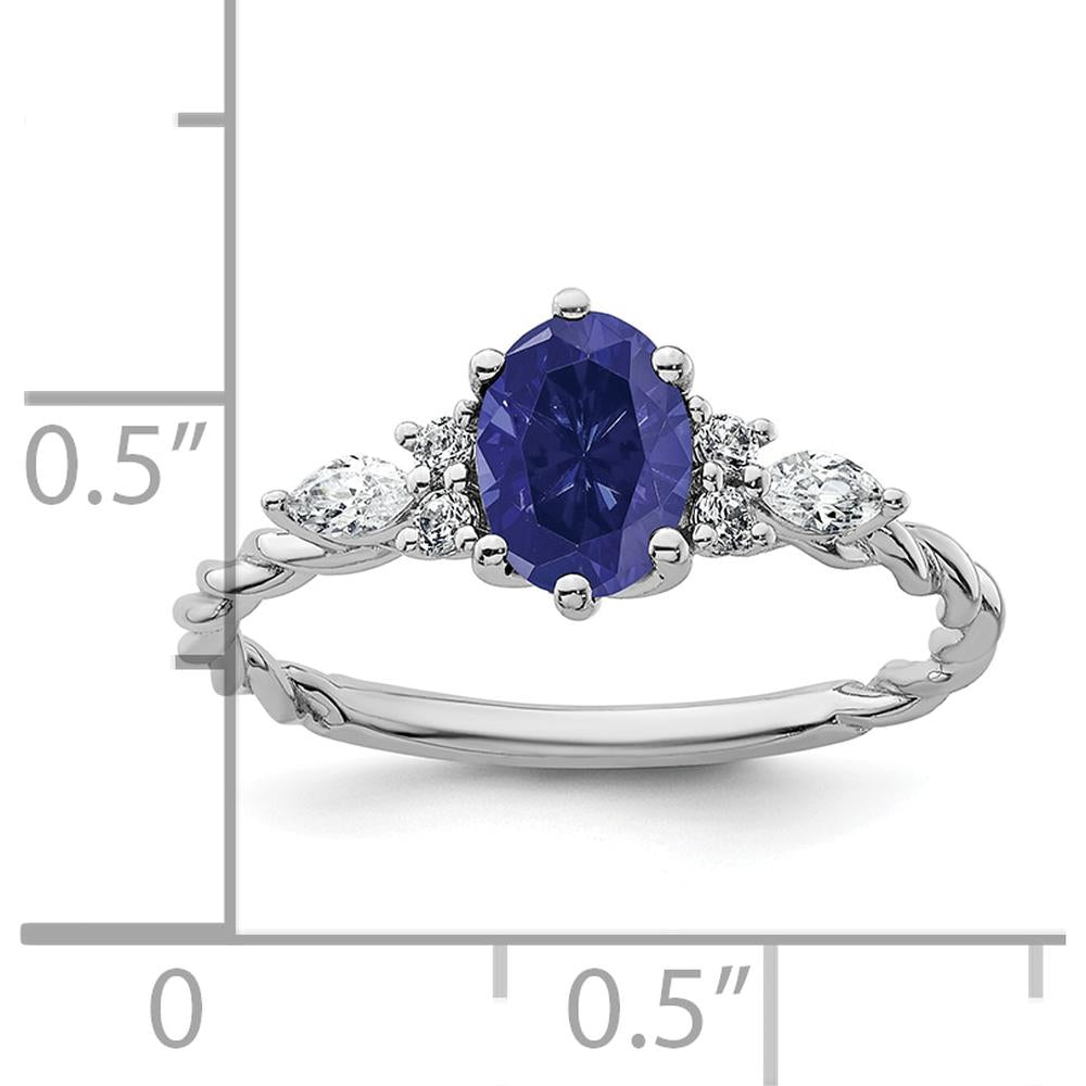 14K White Gold Polished Twisted Ring with Lab-Created Sapphire and Diamond Accents - 1.70 Carat Total Gem Weight by 0