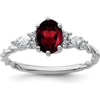 14K White Gold Polished Twisted Ring with Oval Garnet and Diamond Accents - 0.51 Carat Total Diamond Weight by 0