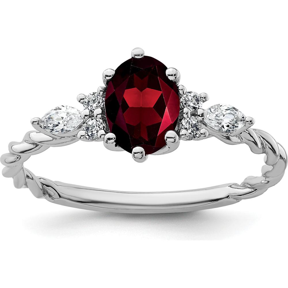 14K White Gold Polished Twisted Ring with Oval Garnet and Diamond Accents - 0.51 Carat Total Diamond Weight by 0