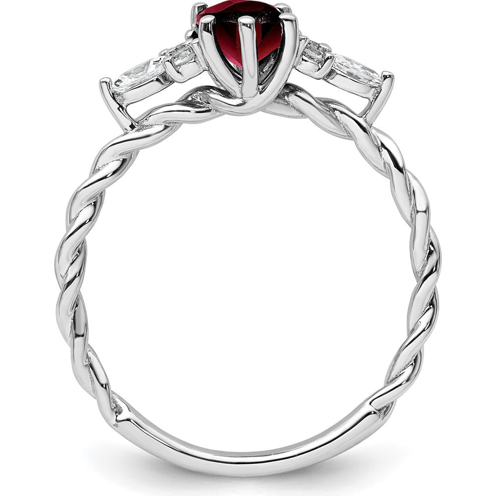 14K White Gold Polished Twisted Ring with Oval Garnet and Diamond Accents - 0.51 Carat Total Diamond Weight by 0
