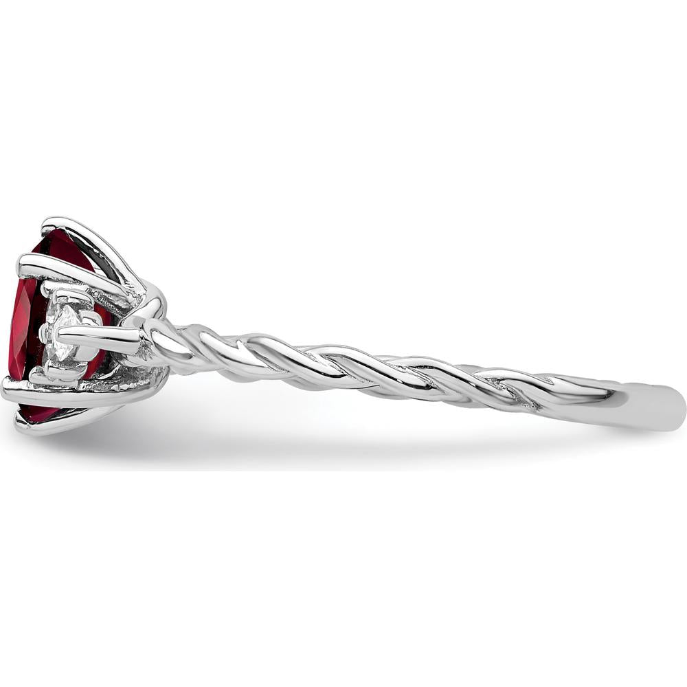 14K White Gold Polished Twisted Ring with Oval Garnet and Diamond Accents - 0.51 Carat Total Diamond Weight by 0