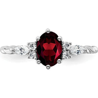 14K White Gold Polished Twisted Ring with Oval Garnet and Diamond Accents - 0.51 Carat Total Diamond Weight by 0