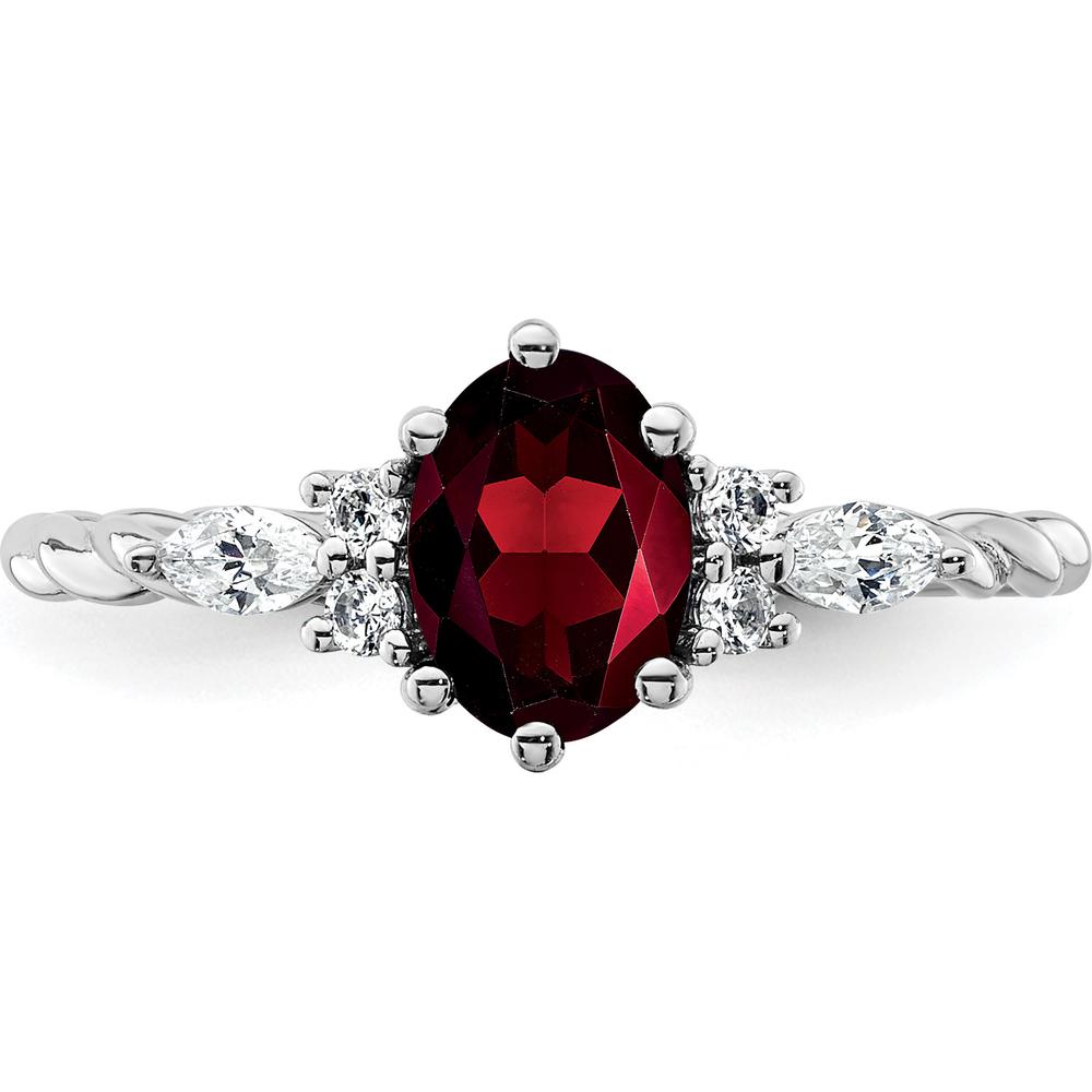 14K White Gold Polished Twisted Ring with Oval Garnet and Diamond Accents - 0.51 Carat Total Diamond Weight by 0