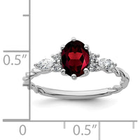 14K White Gold Polished Twisted Ring with Oval Garnet and Diamond Accents - 0.51 Carat Total Diamond Weight by 0