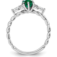 14K White Gold Polished Twisted Ring with Oval Lab-Created Emerald and Marquise & Round Diamonds - 0.82 Carat Total Diamond Weight by 0