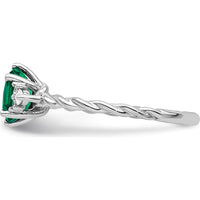 14K White Gold Polished Twisted Ring with Oval Lab-Created Emerald and Marquise & Round Diamonds - 0.82 Carat Total Diamond Weight by 0