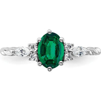 14K White Gold Polished Twisted Ring with Oval Lab-Created Emerald and Marquise & Round Diamonds - 0.82 Carat Total Diamond Weight by 0