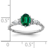 14K White Gold Polished Twisted Ring with Oval Lab-Created Emerald and Marquise & Round Diamonds - 0.82 Carat Total Diamond Weight by 0