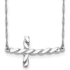 14K White Gold Polished Twisted Sideways Cross Necklace - 17" Length by 0