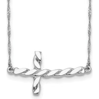 14K White Gold Polished Twisted Sideways Cross Necklace - 17" Length by 0