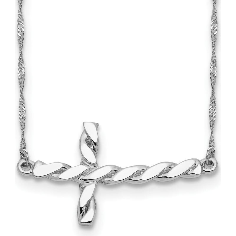 14K White Gold Polished Twisted Sideways Cross Necklace - 17" Length by 0