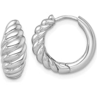 14K White Gold Polished Twisted Tapered Hinged Hoop Earrings by 0