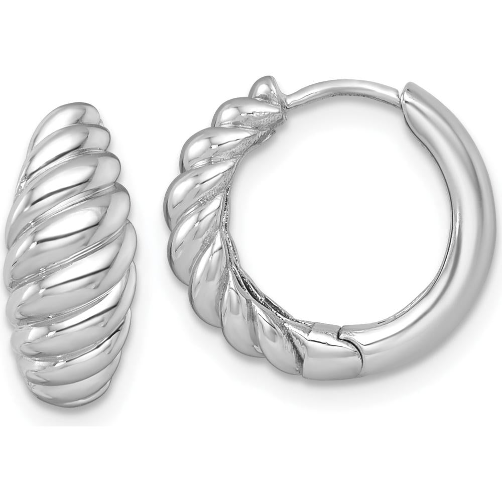 14K White Gold Polished Twisted Tapered Hinged Hoop Earrings by 0