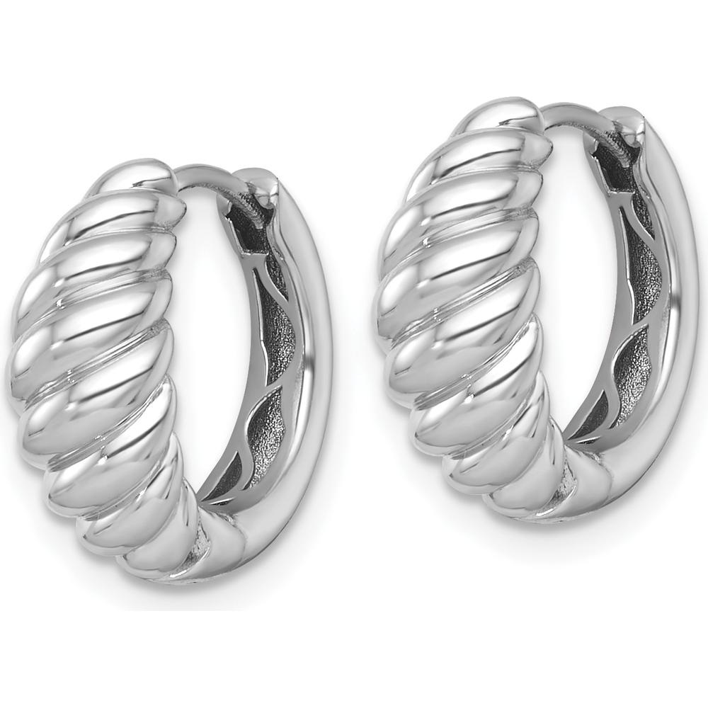 14K White Gold Polished Twisted Tapered Hinged Hoop Earrings by 0
