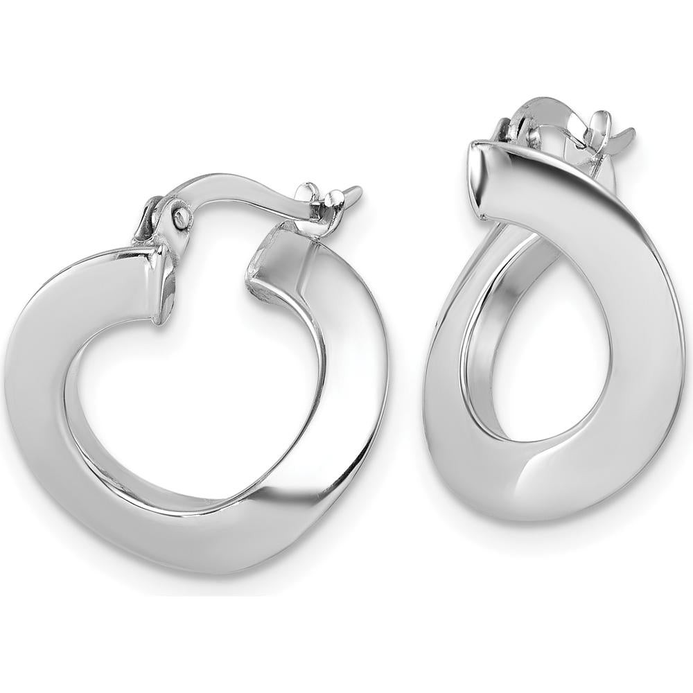 14K White Gold Polished Twisted Tube Hoop Earrings - 16.5mm by 0