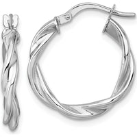 14K White Gold Polished Twisted Tube Hoop Earrings - 21mm Length by 0