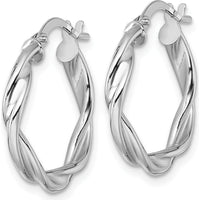 14K White Gold Polished Twisted Tube Hoop Earrings - 21mm Length by 0