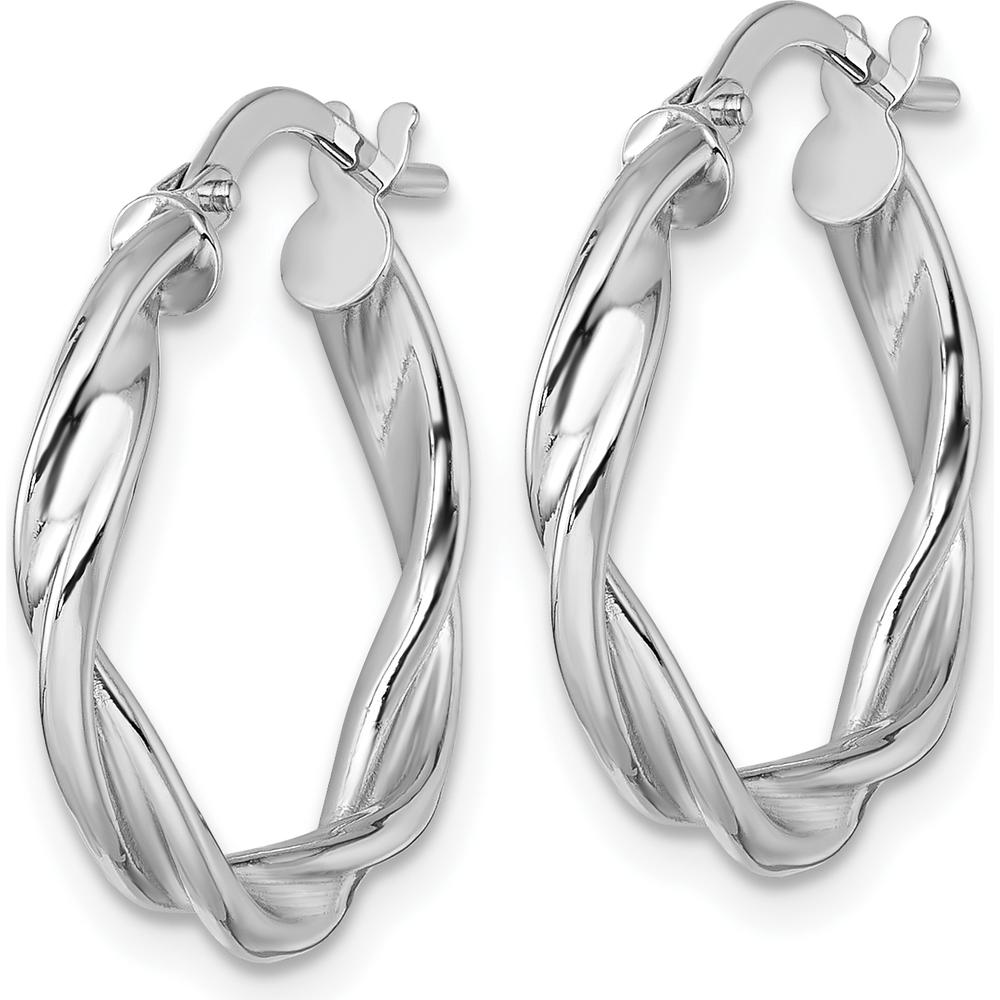 14K White Gold Polished Twisted Tube Hoop Earrings - 21mm Length by 0