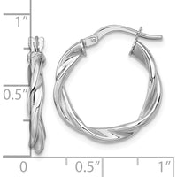 14K White Gold Polished Twisted Tube Hoop Earrings - 21mm Length by 0