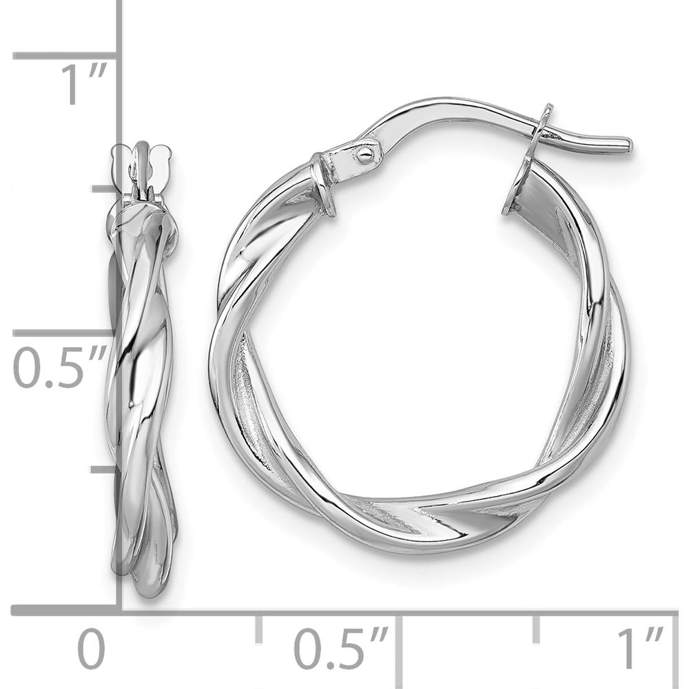 14K White Gold Polished Twisted Tube Hoop Earrings - 21mm Length by 0