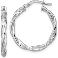 14K White Gold Polished Twisted Tube Hoop Earrings - 27mm Length by 0