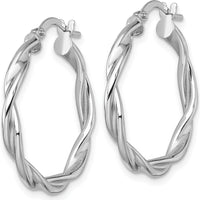 14K White Gold Polished Twisted Tube Hoop Earrings - 27mm Length by 0