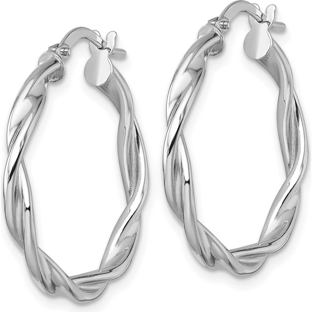 14K White Gold Polished Twisted Tube Hoop Earrings - 27mm Length by 0