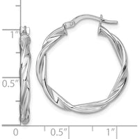 14K White Gold Polished Twisted Tube Hoop Earrings - 27mm Length by 0