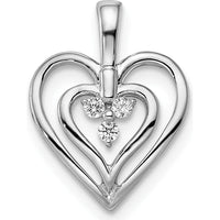 14K White Gold Polished Two Hearts Diamond Pendant with 3 Round Diamonds - 0.0186 Carat Total Diamond Weight by Oro Pregiato
