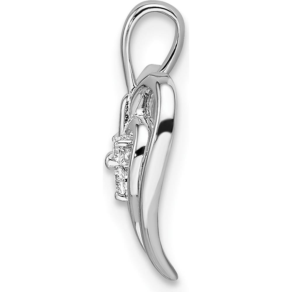 14K White Gold Polished Two Hearts Diamond Pendant with 3 Round Diamonds - 0.0186 Carat Total Diamond Weight by Oro Pregiato