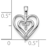 14K White Gold Polished Two Hearts Diamond Pendant with 3 Round Diamonds - 0.0186 Carat Total Diamond Weight by Oro Pregiato