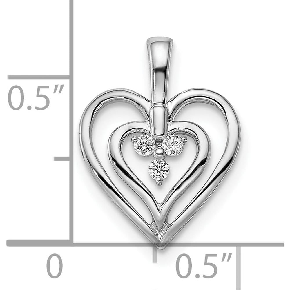 14K White Gold Polished Two Hearts Diamond Pendant with 3 Round Diamonds - 0.0186 Carat Total Diamond Weight by Oro Pregiato