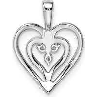 14K White Gold Polished Two Hearts Diamond Pendant with 3 Round Diamonds - 0.0186 Carat Total Diamond Weight by Oro Pregiato