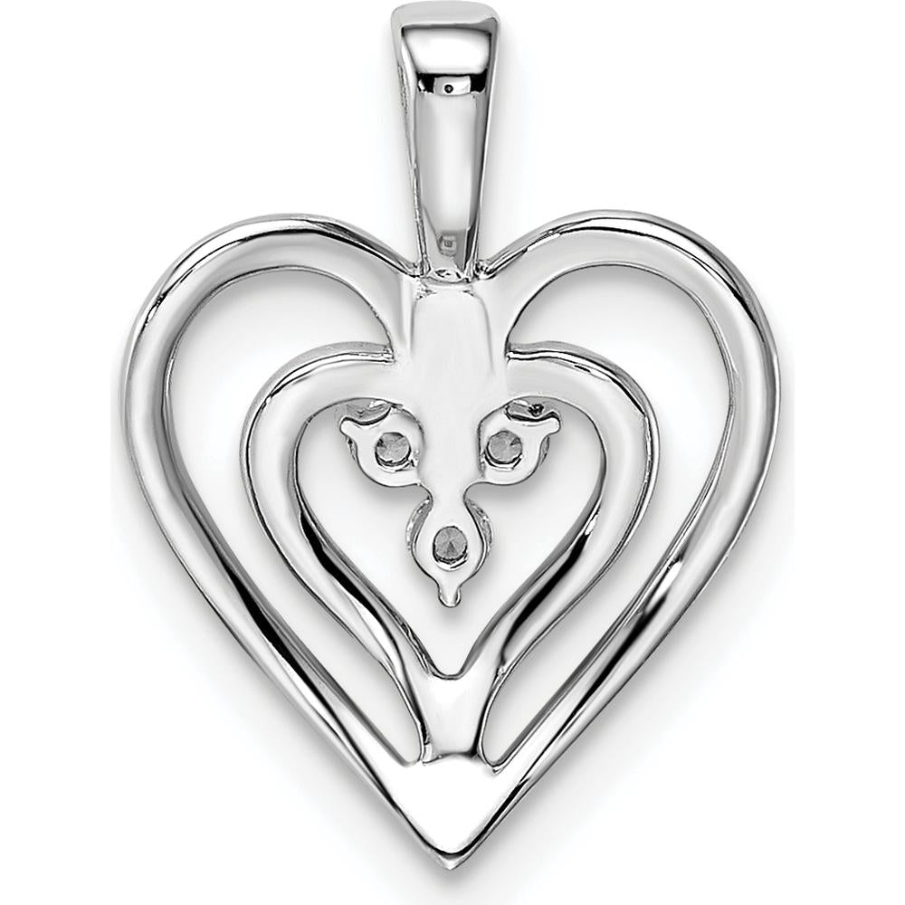14K White Gold Polished Two Hearts Diamond Pendant with 3 Round Diamonds - 0.0186 Carat Total Diamond Weight by Oro Pregiato
