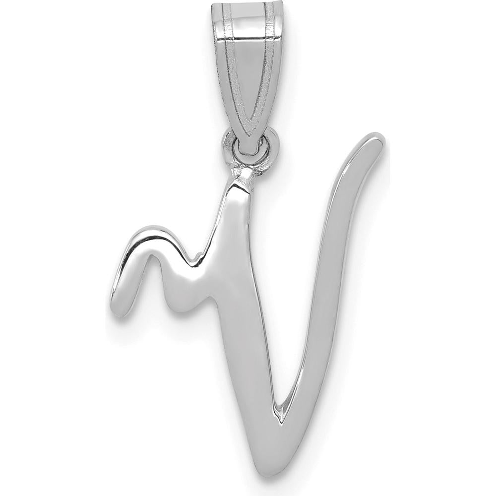 14K White Gold Polished "V" Initial Pendant with Rhodium Plating by Oro Pregiato