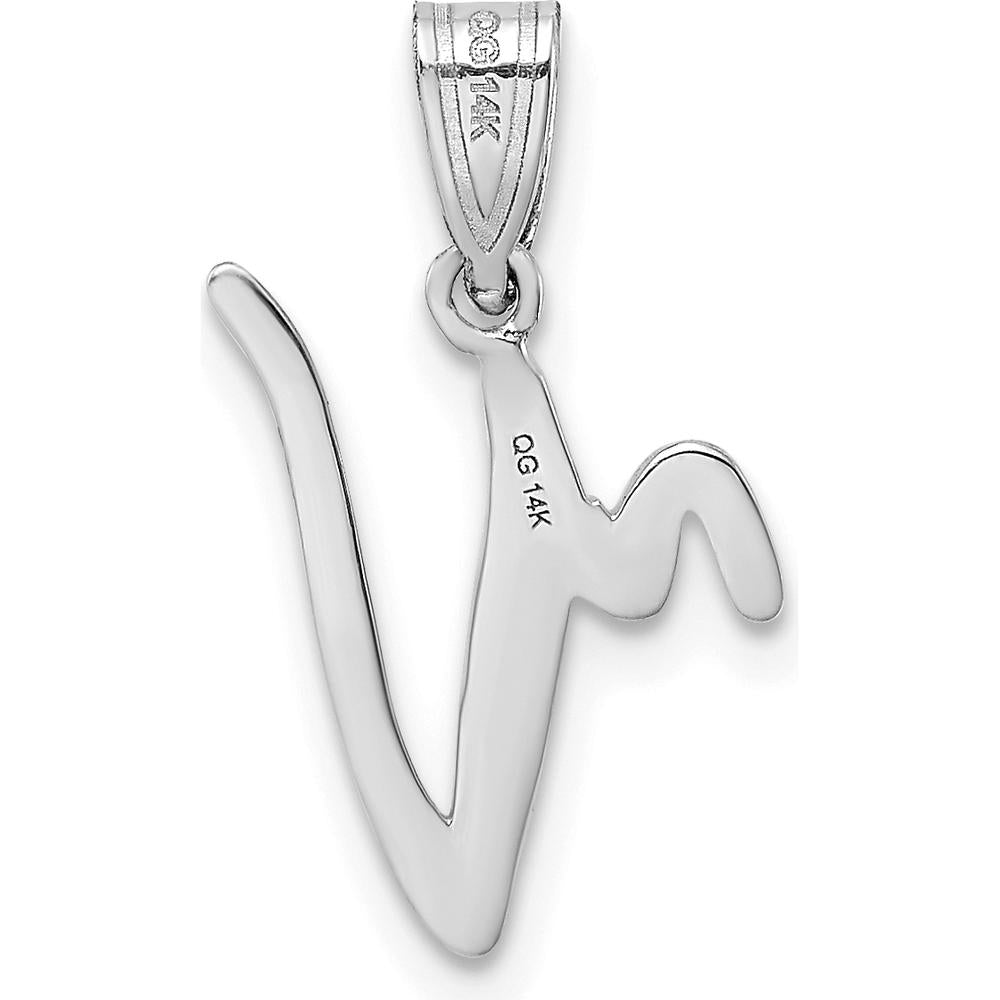 14K White Gold Polished "V" Initial Pendant with Rhodium Plating by Oro Pregiato