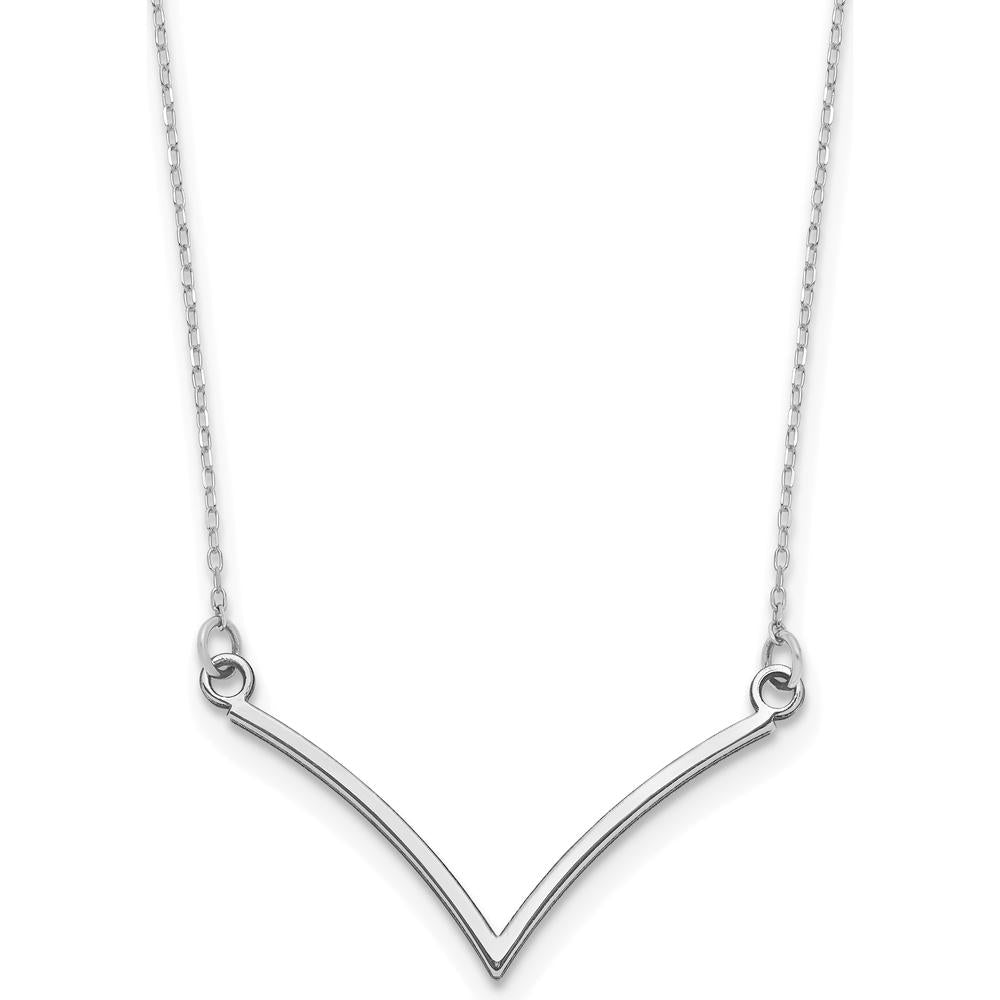 14K White Gold Polished V-Necklace with Rhodium Plating - 18" Length by Oro Pregiato
